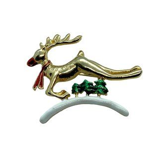 Gold Tone Rudolph Flying Reindeer Pin